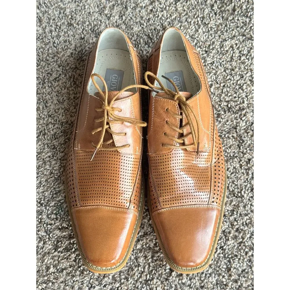 Giovanni Men’s Cap Toe Perforated Dress Shoes Tan Leather US 8.5